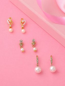 Estele - Gold Plated Shinning Pearl Drop Earrings with Crystals for Women and Girl